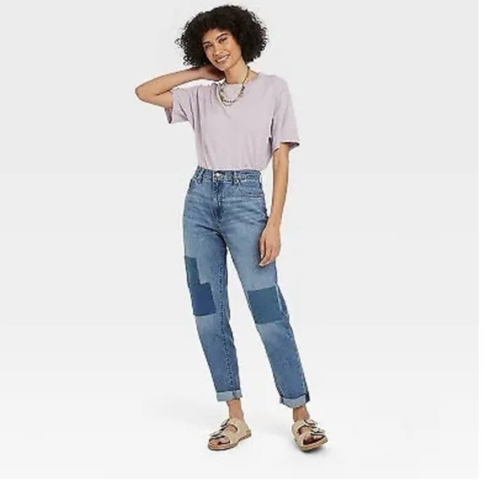 Universal Thread Boyfriend Jeans High Rise Tapered Leg Patchwork 28 6R